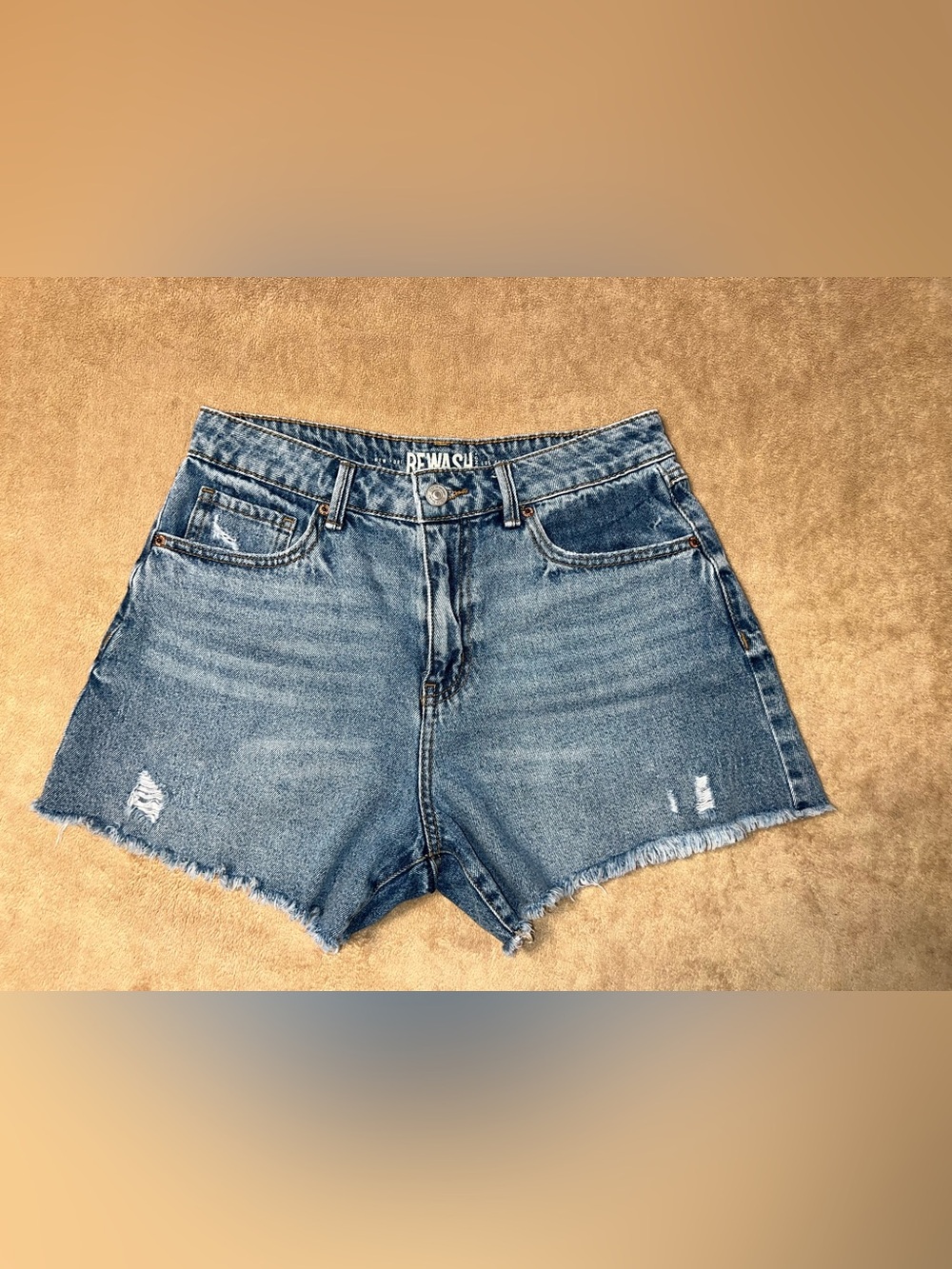 Rewash Light Blue Distressed High-Rise Denim Shorts